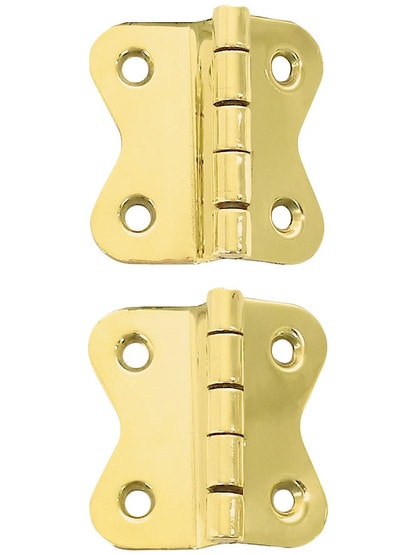 Pair of Small Solid-Brass Butterfly Offset Cabinet Hinges - 1 1/2 inch x 1 5/8 inch in Un-Lacquered Brass.